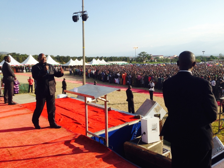 The President of Burundi addressing the crowd